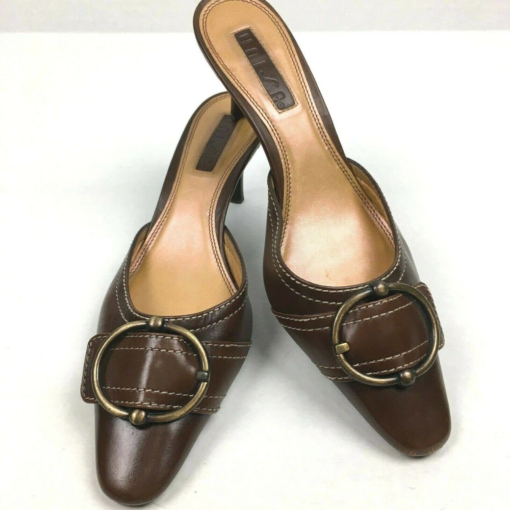 Women's Brown Leather Mules Unisa Size 6.5